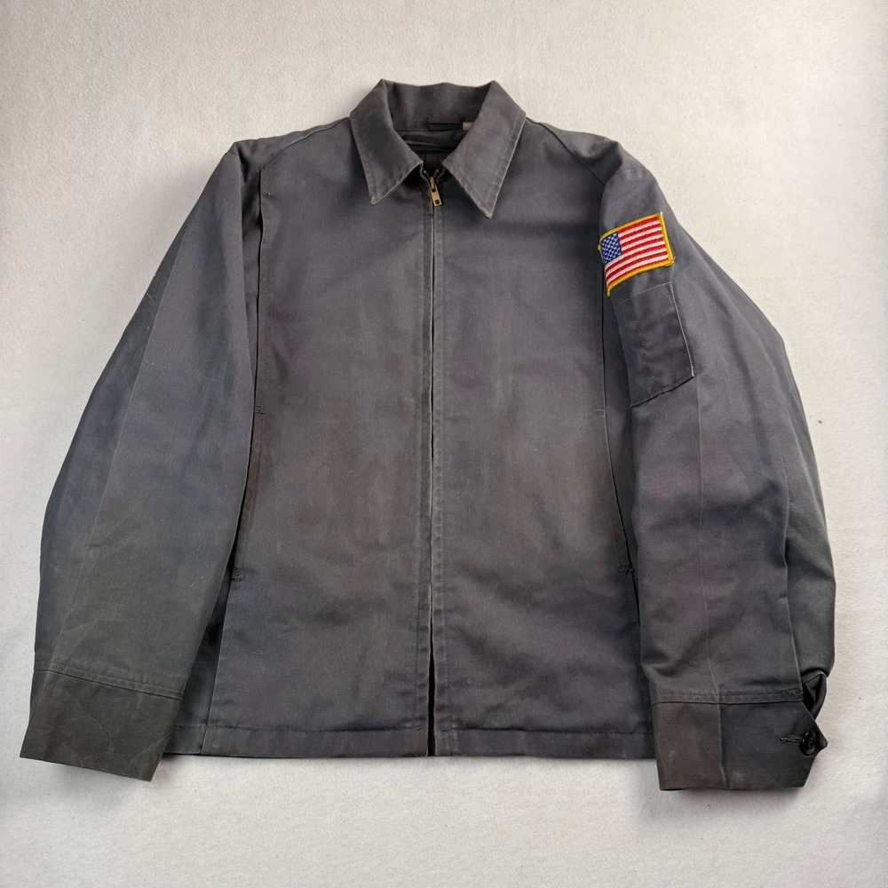 Vintage Unitog Work Jacket Mens Large Gray Quilted Lining USA Flag Patch Union